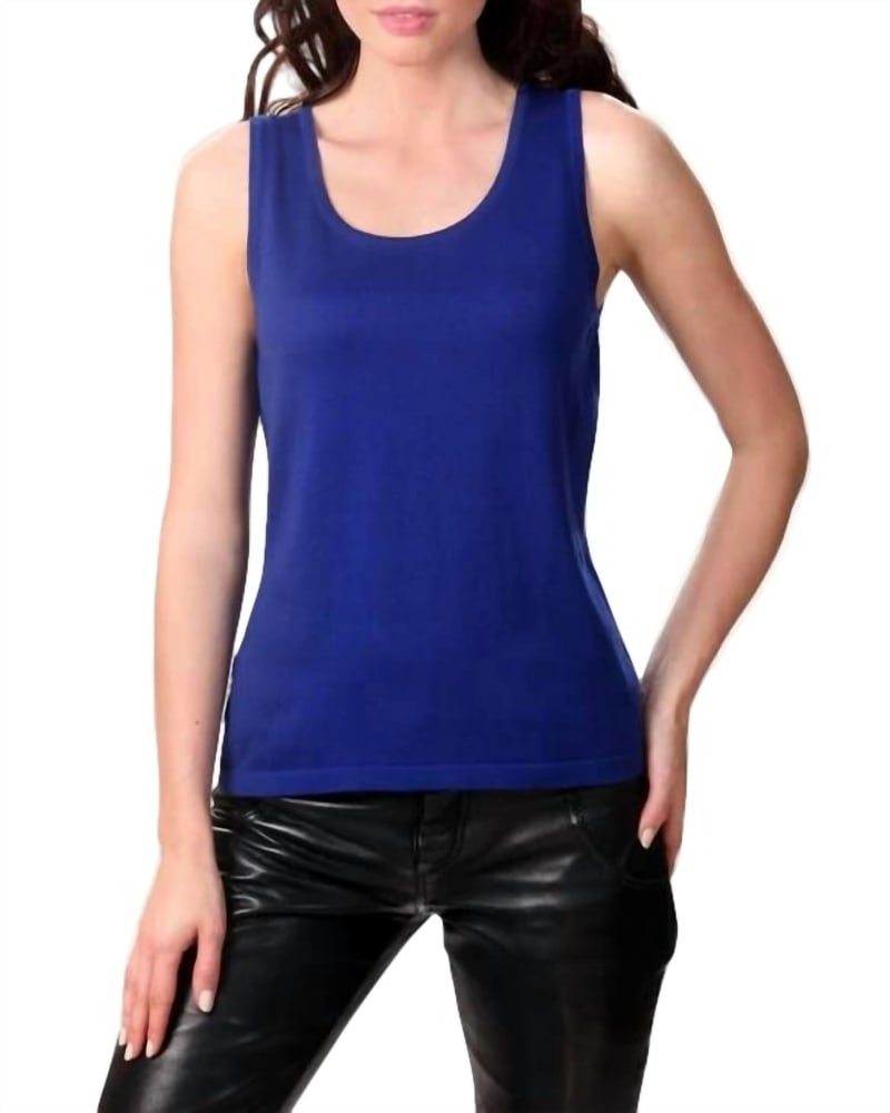 Front of a model wearing a size LG Bra Friendly Tank Top in Cobalt in Cobalt by ANGEL. | dia_product_style_image_id:325848